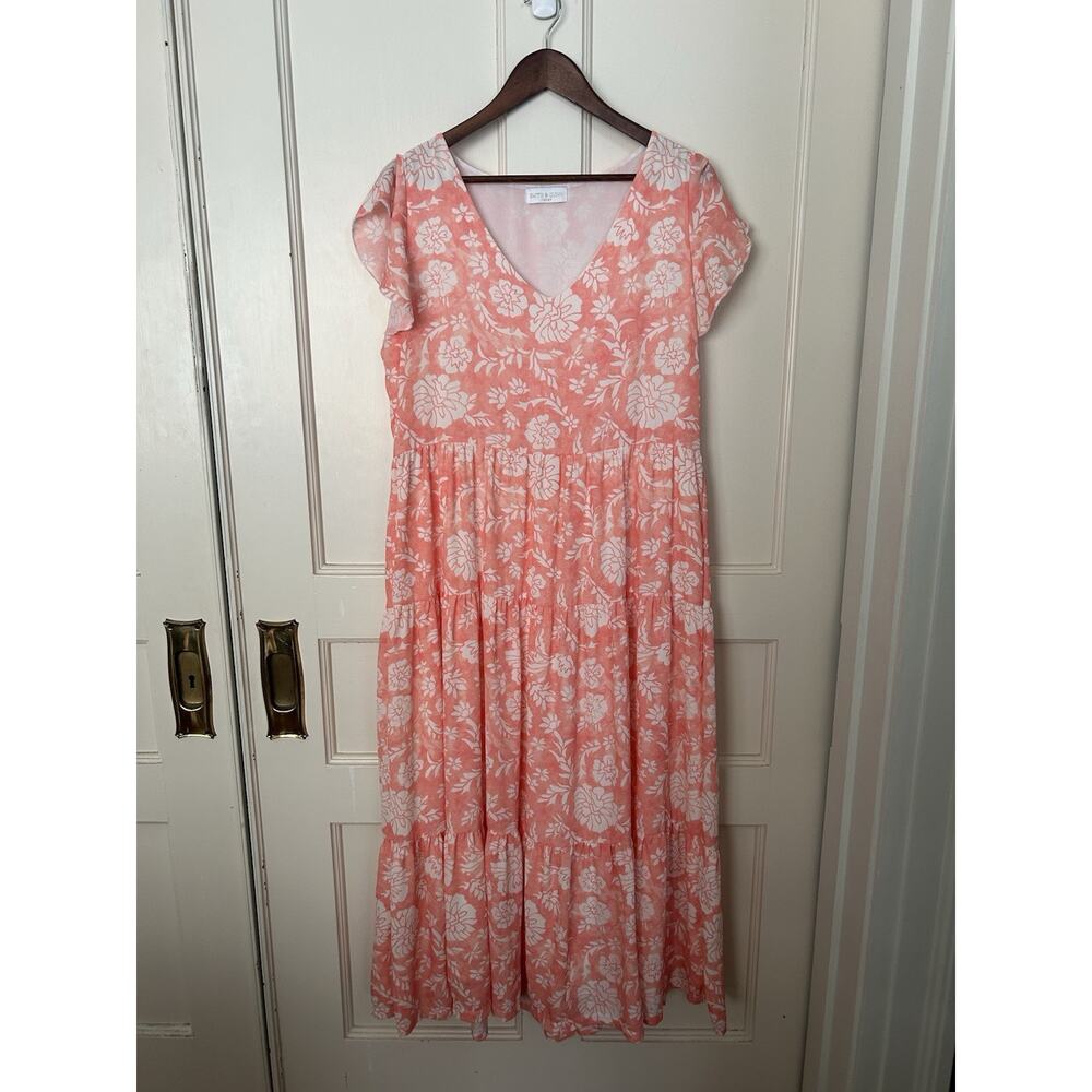 Smith & Quinn Floral Tiered Maxi Dress Womens Size Large Orange White Boho